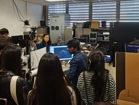 Explaining a 3D point-cloud visualization in the SJSU computer engineering lab